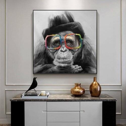 Monkey Smoking a Cigar Graffiti Art Canvas Paintings On the Wall Art Posters And Prints Black Monkey Art Pictures For Kids Room