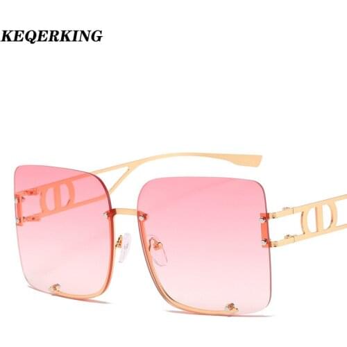 Famous Brand Fashion Frameless Oversized Sunglasses 2020 Designer Women Metal Big Shades Brown Gradient Sun Glasses UV400 oculos