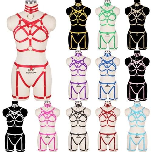 Sexy Elastic Party Rave Wear Goth Bdsm Womens Underwear Erotic Lingerie Women Harness Bra Gothic Hollow Out Body Harness Garter