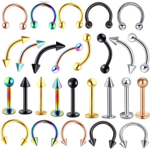 JUNLOWPY 14g 16G Stainless Steel Body Piercing Jewelry Labret Rings Lip Bar Eyebrow Nose Stud Ear Ring Curved Barbells 1pcs