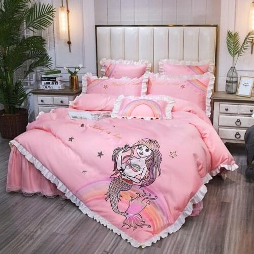 Duvet Quilt Cover Version 60 Thread Princess Feng Shui Washed Silk Pure Cotton Four Piece Embroidered Bed Skirt The New Listing