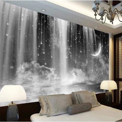 Custom Any Size Murals 3D Black White Waterfall Starry Wall Living Room TV Home Decoration Wallpapers Waterproof
