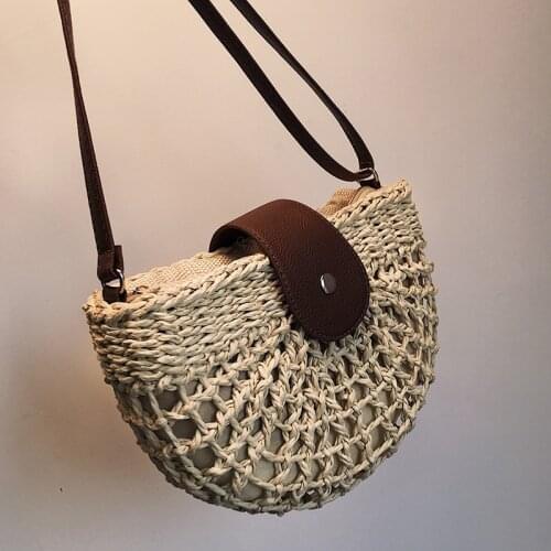 Casual Half Moon Rattan Women Shoulder Bags Wicker Woven Lady Crossbody Bag Summer Beach Straw Bags Lady Small Purse Travel 2020