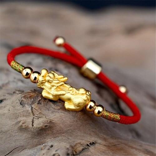 Dropship Pure 999 Gold Pixiu Bracelet for Men or Lady Lucky Red Rope Chain Bracelets This Animal Year Jewelry with Certificates