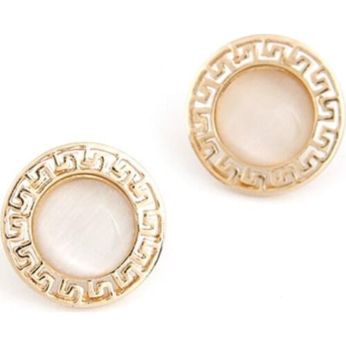Brincos Exaggerated Gold Color Cat Eye Stud Earrings Jewelry For Women Bijoux Round Crystal Stone Earring