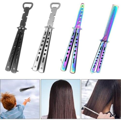 Foldable Comb Stainless Steel Butterfly Hair Comb Folding Cutter Practice Styling Tool Beard Moustache Brushes Hairdressing Tool