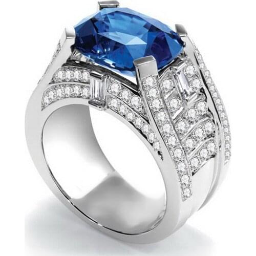 YaYI Jewelry Fashion Princess Cut 10*12mm Blue ALL Cubic Zirconia Silver Color Engagement Wedding Party Lovers Woman Rings