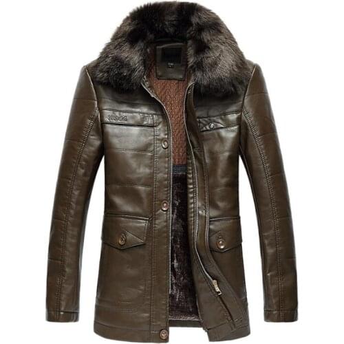 Winter plus velvet jaqueta de couro removable fur collar leather jacket men business casual straight mens medium-long coats