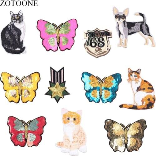 ZOTOONE Cat Dog Patches Flower Stickers Badges Iron on Clothes Heat Transfer Applique Embroidered Applications Cloth Fabric H
