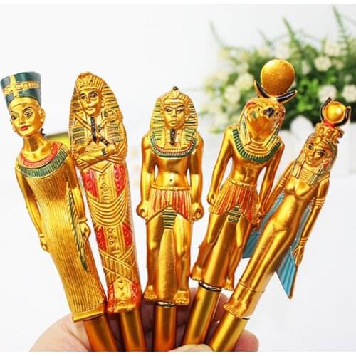 3 Pcs Creative Egyptian Pharaoh Blue Ink Ballpoint Pen Hot Stamping Mummy Writing Ballpoint Pen School Office Signing Pen Gift