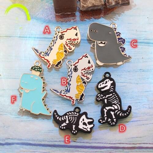Cute Dinosaur Charm Pendant 10pcs colorful Enamel Charms for diy jewelry making Gold Metal pendants big Dinosaur Accessories