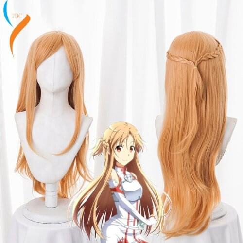 2019 New Sword Art Online Sao Asuna Yuuki Yuki Long Blue And Brown Heat Resistant Hair Cosplay Costume Wig + Free Wig Cap