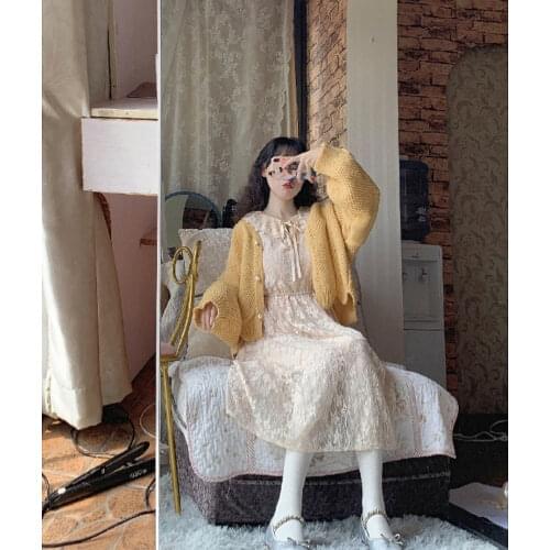 2020 new super immortal loose Korean sweater coat + dress two piece suit