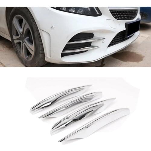 4Pcs Car Chrome Front Bumper Spoiler Fog Lamp Grille Trim Cover for Mercedes-Benz C-Class C200 C260 W205 2019