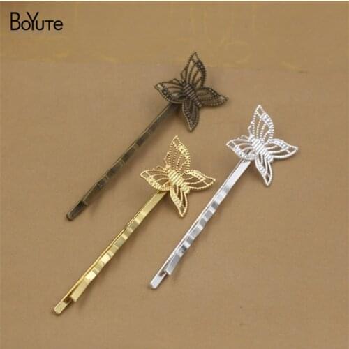 50Pcs 17MM Filigree Butterfly Hair Clip 3 Colors Plated Women Barrette Hair Accessories