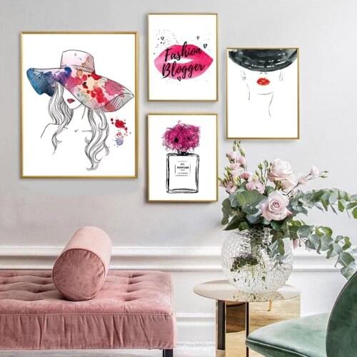 5D Diamond Painting Fashion Wall Art Poster Perfume Lips Make Up Abstract Hat Girl Pictures for Modern Living Room Home Decor