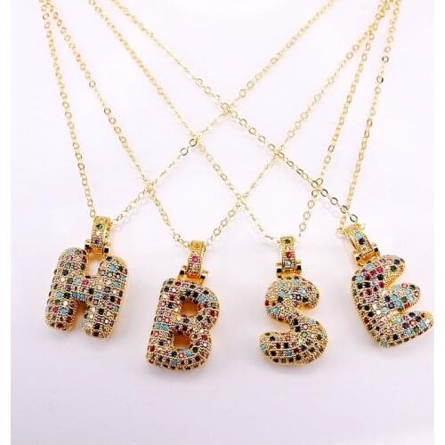 6PCS, Gold Filled Colorful Zirconia CZ Micro Pave Crystal Letters Fashion Pendants Necklaces