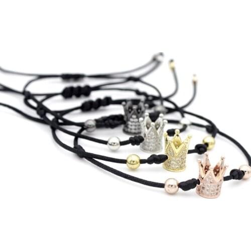 8mm h53 gold silver Crown micro pave cz zircon cubic zirconia Bracelet Reiki Chakra Macrame Charm Braided Copper Rope Bangles