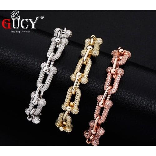 GUCY Micro Pave Cubic Zirconia Bracelets 12mm Full Bling Fashion Hip hop Bracelet Jewelry Lobster-claw-clasps Jewelry For Gift