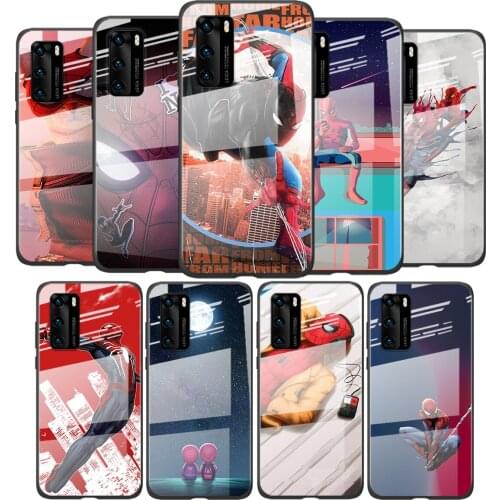 Tempered Glass Cover Marvel Spider-Man For Huawei P40 P30 P20 P10 Pro Plus Lite 5G 2019 Shockproof Phone Case