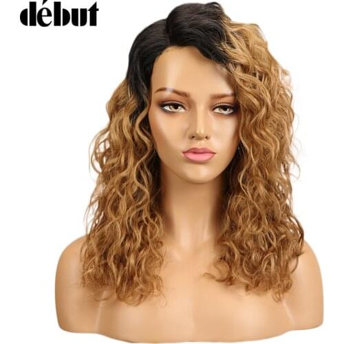 Debut Hair Wigs For Black Women Remy Kinky Curly Human Hair Wigs Brazilian Ombre Hair Part Lace Wig Free Shipping