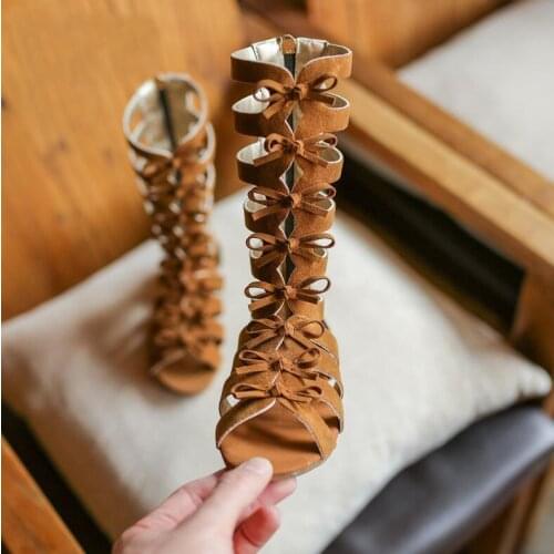 Childrens high heel sandals 2020 summer girl cut small bow sandals PU leather sandals