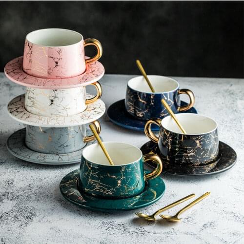 European marble Italian coffee cup dish ceramic flower tea cup family Coffee Cup Gift Box Set Coffee Cup small delicate spoon