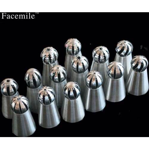 Facemile 14PCS Sphere Ball Tips Russian Icing Piping Nozzles Tips Pastry Gift Fondant Cupcake Buttercream DIY Baking Tool 53039