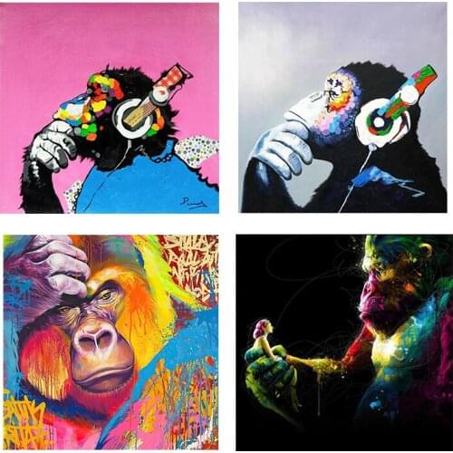 Graffiti Animal Orangutan with Headphones Canvas Painting Posters and Prints Street Art Childrens Room Wall Home Decoration