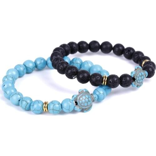 Kallaite Tortoise Shape Black Lava Stone Beads Strand Bracelet Buddha Beaded Yoga Strench for Women Men Jewelry