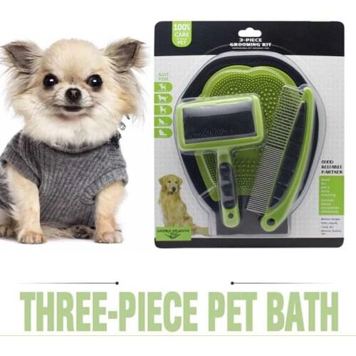 3pcs Pet Bath Comb Pet Supplies Dog Bathing Set Cat Jerking Glove De-fluffing Combs Inline Brush Cleaning Kit