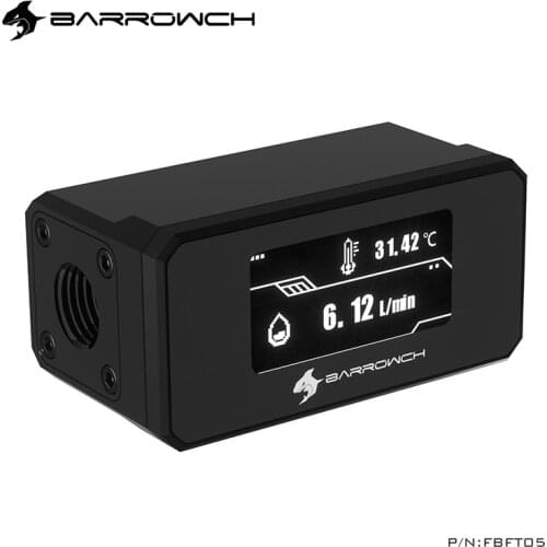 BARROWCH Computer Flow Temperature Meter, Custom OLED Liquid Ring Flow Meter, Thermometer Monitoring System, FBFT05
