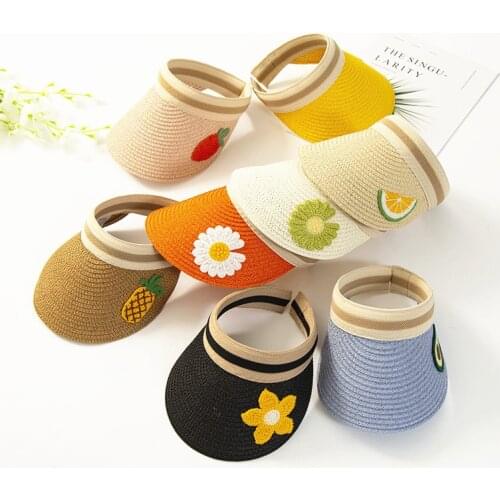 Hotsale summer kids Ladies cute Fruit Floral patch Sun hat Outdoor Sunscreen Straw hat Visor cap