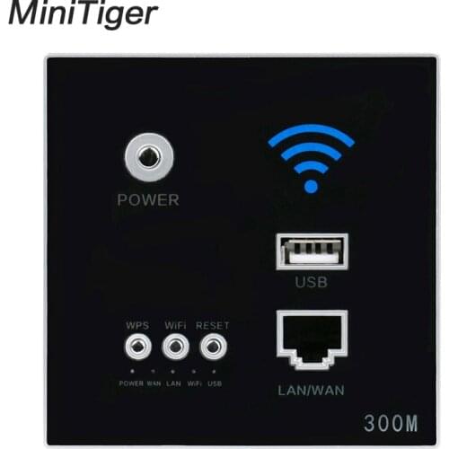 Minitiger Black 300M Wall Embedded Wireless AP Router USB Charging Port 1500mA Output Wall WIFI Routeur Panel Socket