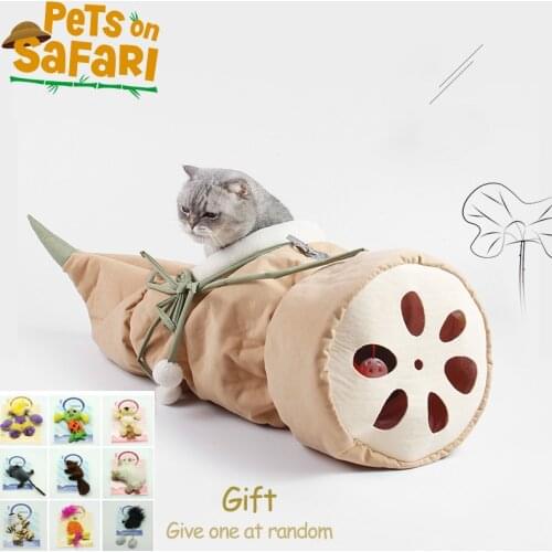 Collapsible Cat Tunnel Lotus Root Shaped Soft Pet Bed House Interactive Cat Toys Funny Pet Hammock for Kitten Rabbit Puppy