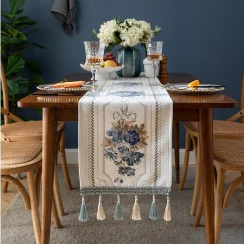 Table Runner 33*300 Chenille Table Runner Flags Hotel Bed Runner Blue White Table Runners 33*260