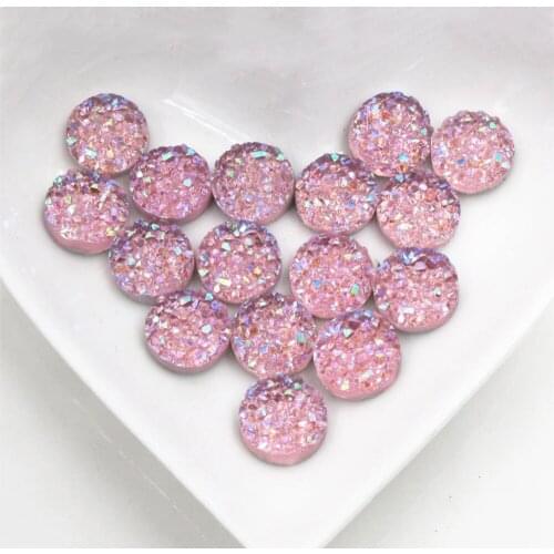 New Fashion 40pcs 8mm 10mm 12mm Pink AB Colors Natural ore Style Flat back Resin Cabochons For Bracelet Earrings accessories