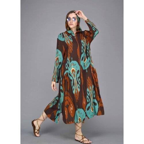 Park Fashion Hooded And Zippered Long Viscose Fabric Dress 2021 New Womens Clothing Collections 2 Color Options