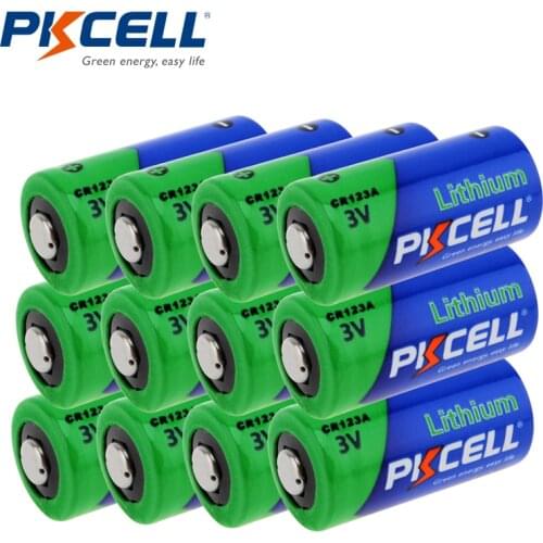PKCELL 12pcs/lot CR123A 3V Lithium Battery 16430 2/3A CR17345 1500mAh 3Volt LiMnO2 Primary Battery For Camera Flashlight