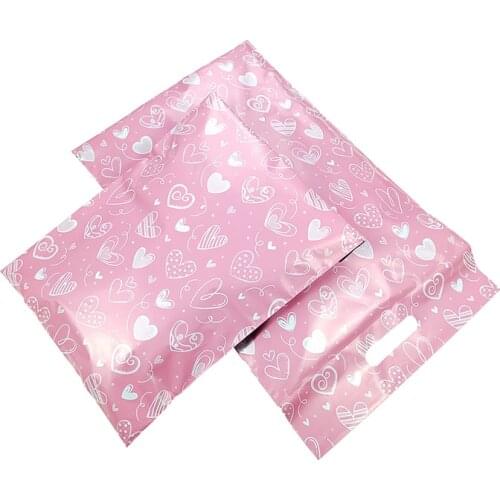 100Pcs Pink Heart Poly Mailers Self Seal Adhesive Courier Bag Clothes Mailing Bags Waterproof Shipping Envelopes With Handle