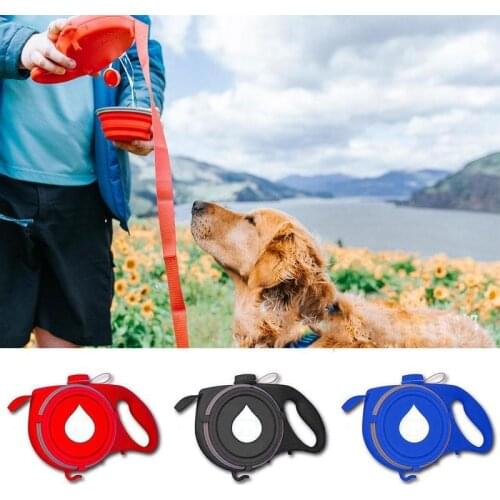 Pet Dog Leash With Built-in Water Bottle Bowl Waste Bag Dispenser Multifunctional Pet Outgoing Supplies Retractable Leash New