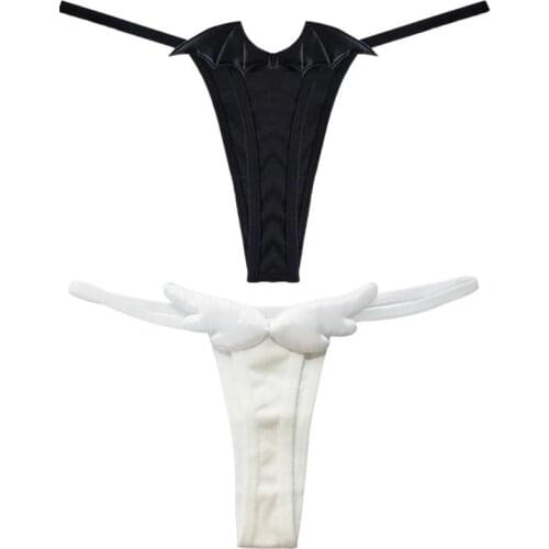 Sexy Underwear Women Thin Strap Low Waist Cotton Anime Cosplay Panties Cute G-string Thongs Bikini Lingerie Angel Devil Wings