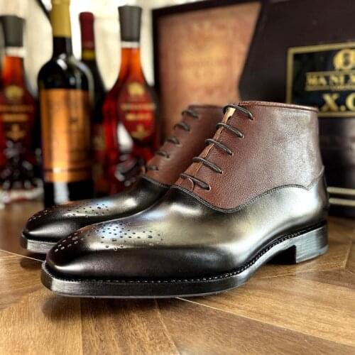 Sipriks Handmade Goodyear Welted Shoes Mens Leather Soled Ankle Boots Private Custom Martin Boots Top Quality Gentleman Shoes 45