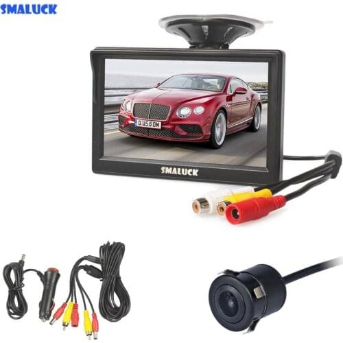 SMALUCK 5" HD Car Monitor 120 Degrees Waterproof Car rear view Backup camera + Suction Cup Bracke 2 in 1 Video Parking System