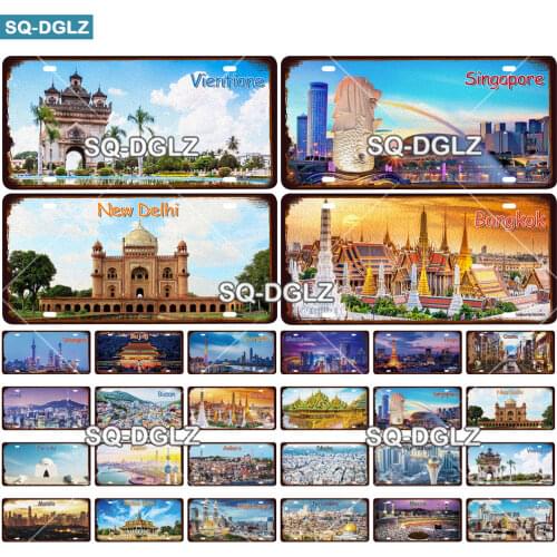 [SQ-DGLZ] Asia City License Plate Metal Sign Vintage Plaque Tin Sign Wall Decor For Bar Country Painting Travel Poster