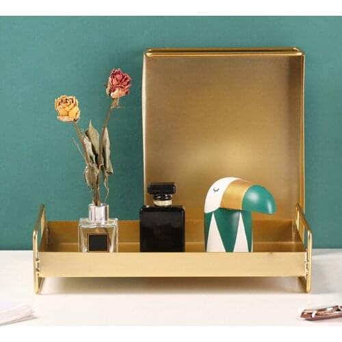 Stylish Gold Jewelry Tray Creative Snacks Tray Container Double Portable Handle Makeup Storage Holder Metal Letter Tray