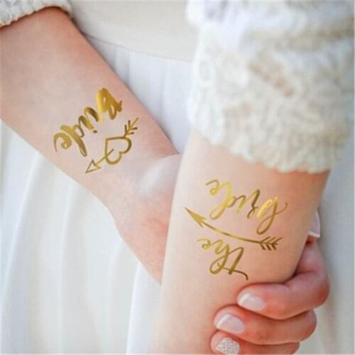 1Pcs Bachelorette Party Team Bride Squad Temporary Tattoo Hen Night Golden Sticker Wedding Supplies QT36