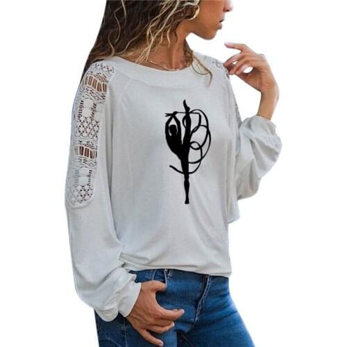 Rhythmic Gymnastics (Ribbon) Women T-shirts Long Sleeve tee shirt femme Female T shirt women Loose Lace Tee