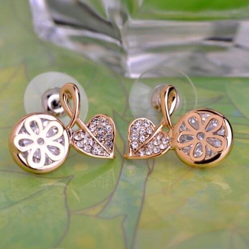 Madrry New Chic Small Earrings Round Flower Leaf Shape Crystal Jewelry Womens Banquet Wedding Holiday Ear Accessories Gifts