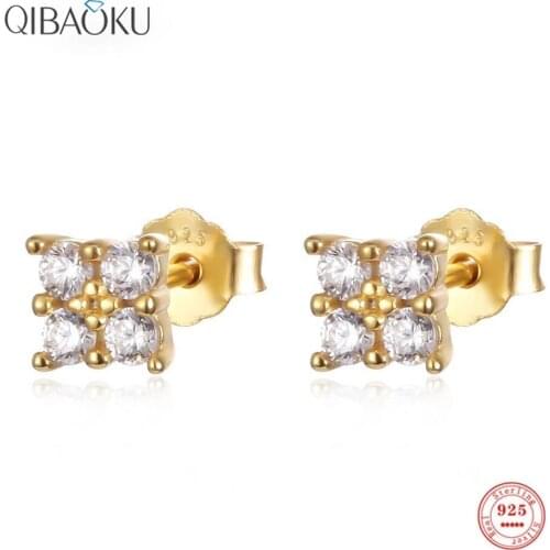 S925 Sterling Silver Stud Earrings White Zircon Small Earrings for Women Cute Mini Gold Ear Jewelry Fine Gift